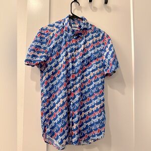 Kenzo Men’s Short Sleeve Button Down Blue Pattern Size 41/16